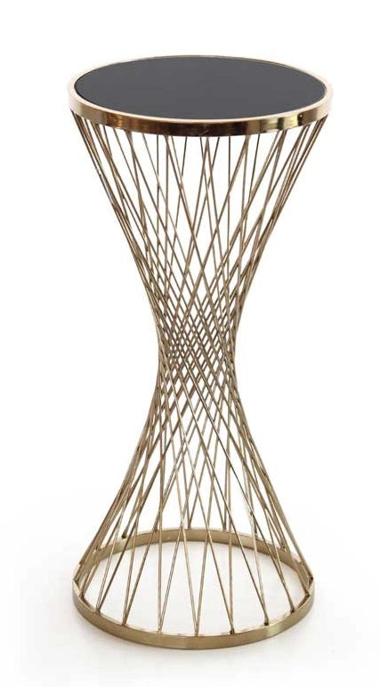 TAVOLINO DA CAFFÈ CON STRUTTURA IN METALLO ORO E VETRO NERO 35 XH78 CM