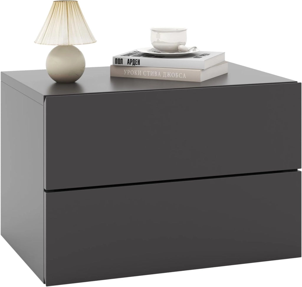Comodino da parete moderno con 2 cassetti di stoccaggio, armadio da letto a parete, 42 x 30 x 28 cm, per camera da letto, soggiorno, grigio/bianco (nero)