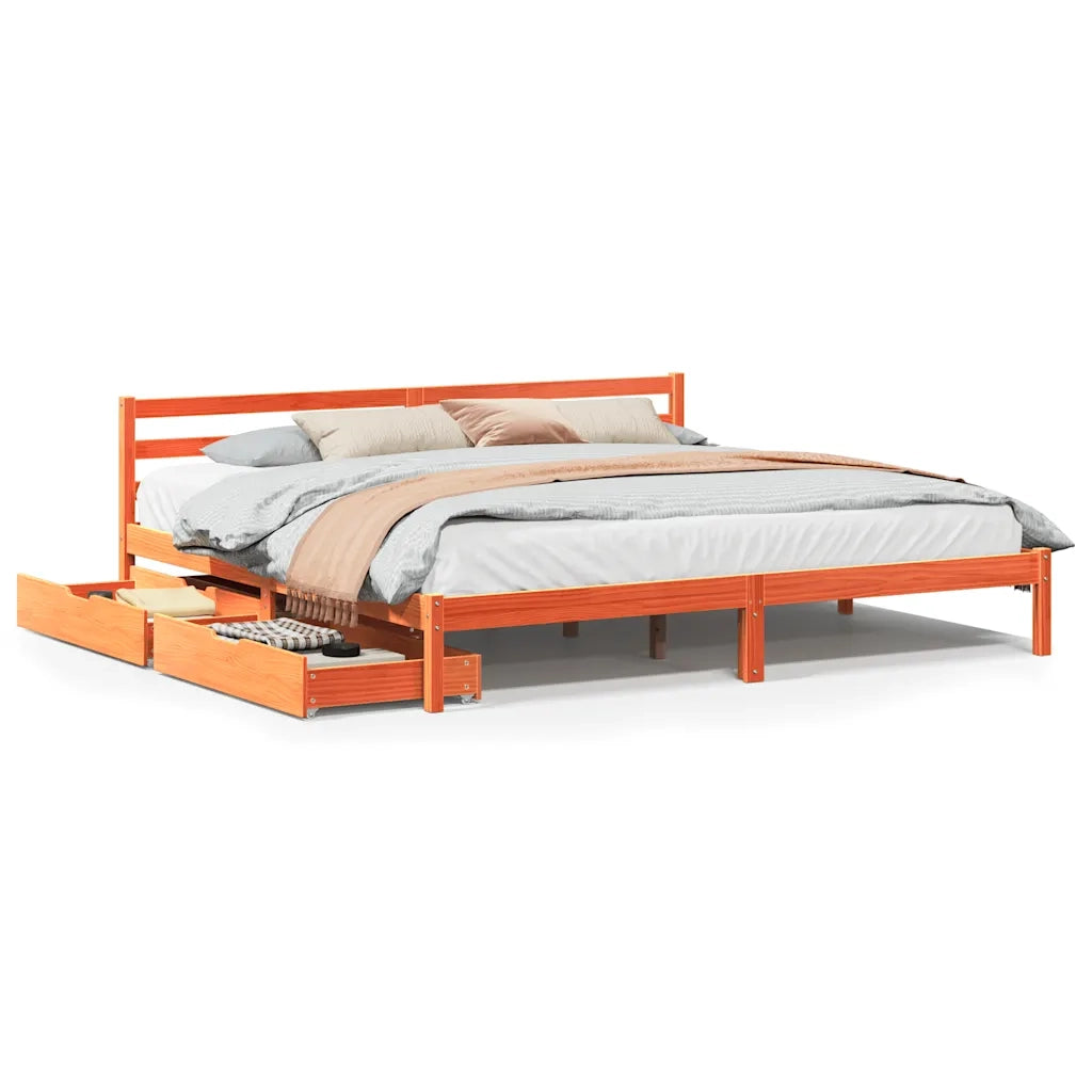 Letto senza Materasso Marrone Cera 200x200 cm in Legno di Pino