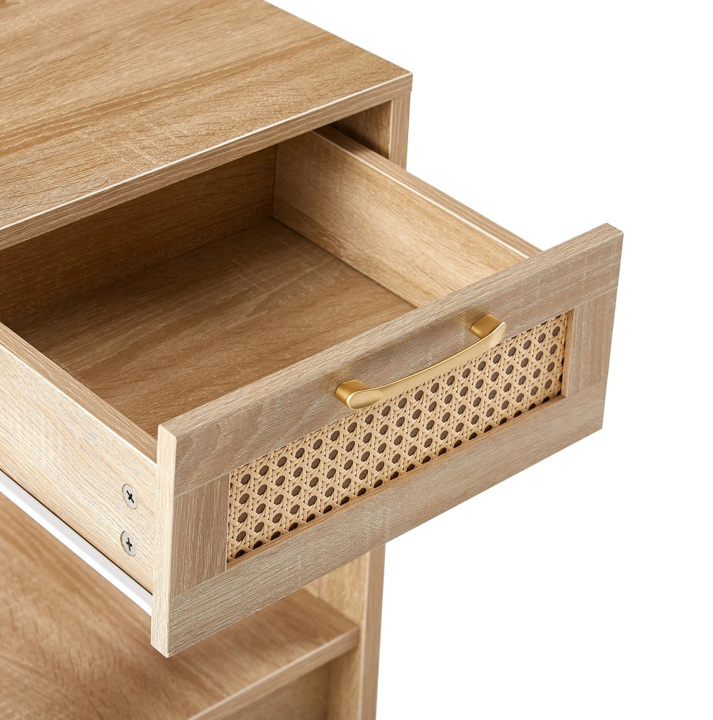 Comodino in rattan con cassetto in MDF naturale