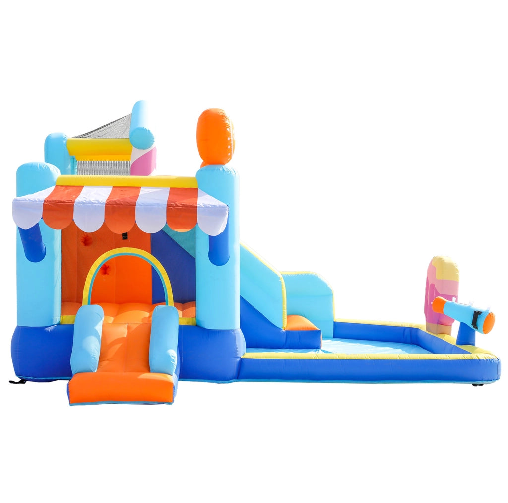 Castello gonfiabile per bambini con 2 scivoli; area giochi d'acqua; gonfiatore 450W; blu