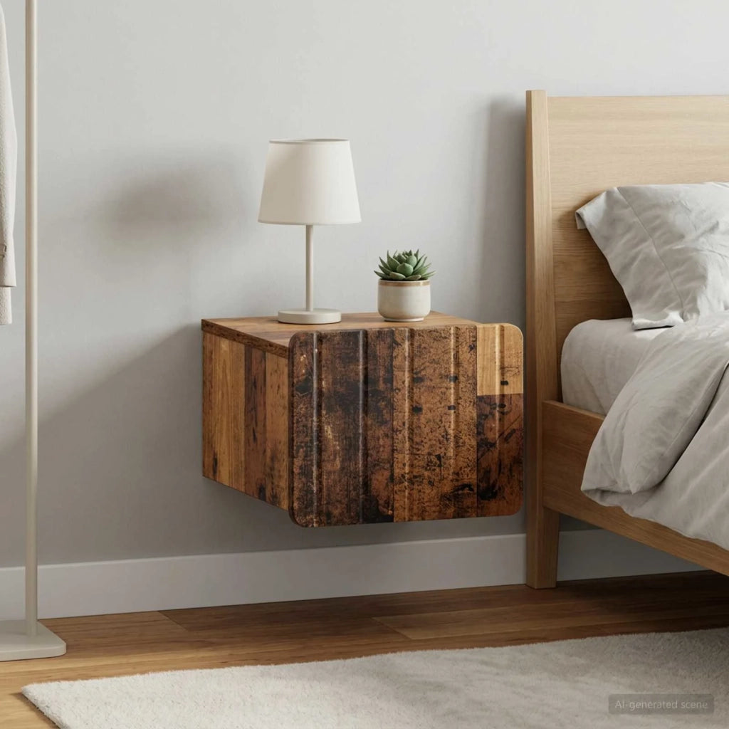 Mobiletto da notte a muro 2 pcs Legno antico 33 x 34,5 x 24 cm 898272