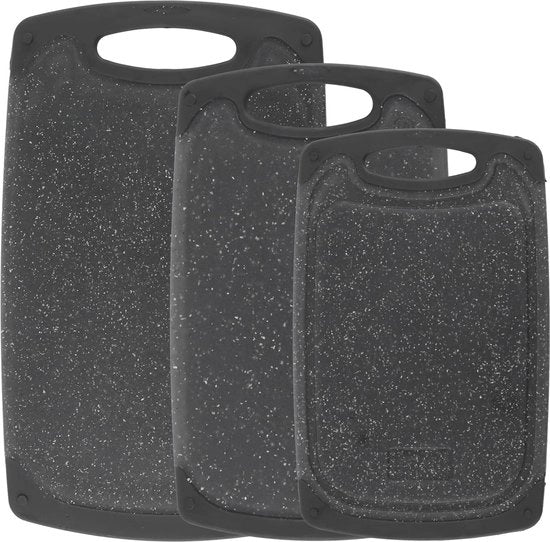 Kit di taglieri in plastica 3 in 1 con fori per succhiare e maniglie antiscivolo, lavabile in lavastoviglie per verdure, frutta e carne (nero)