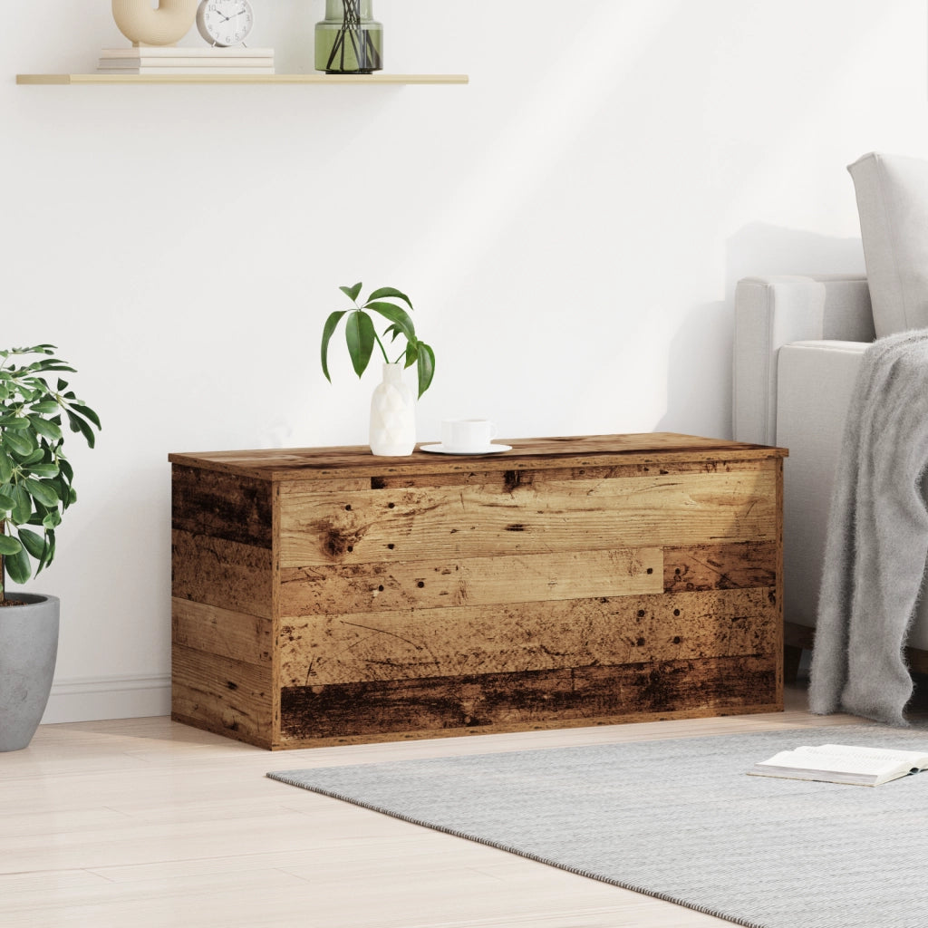 Scatola di Stoccaggio  con Coperchio in Legno Antico 100x42x46 cm in Legno Ingengnerizzato