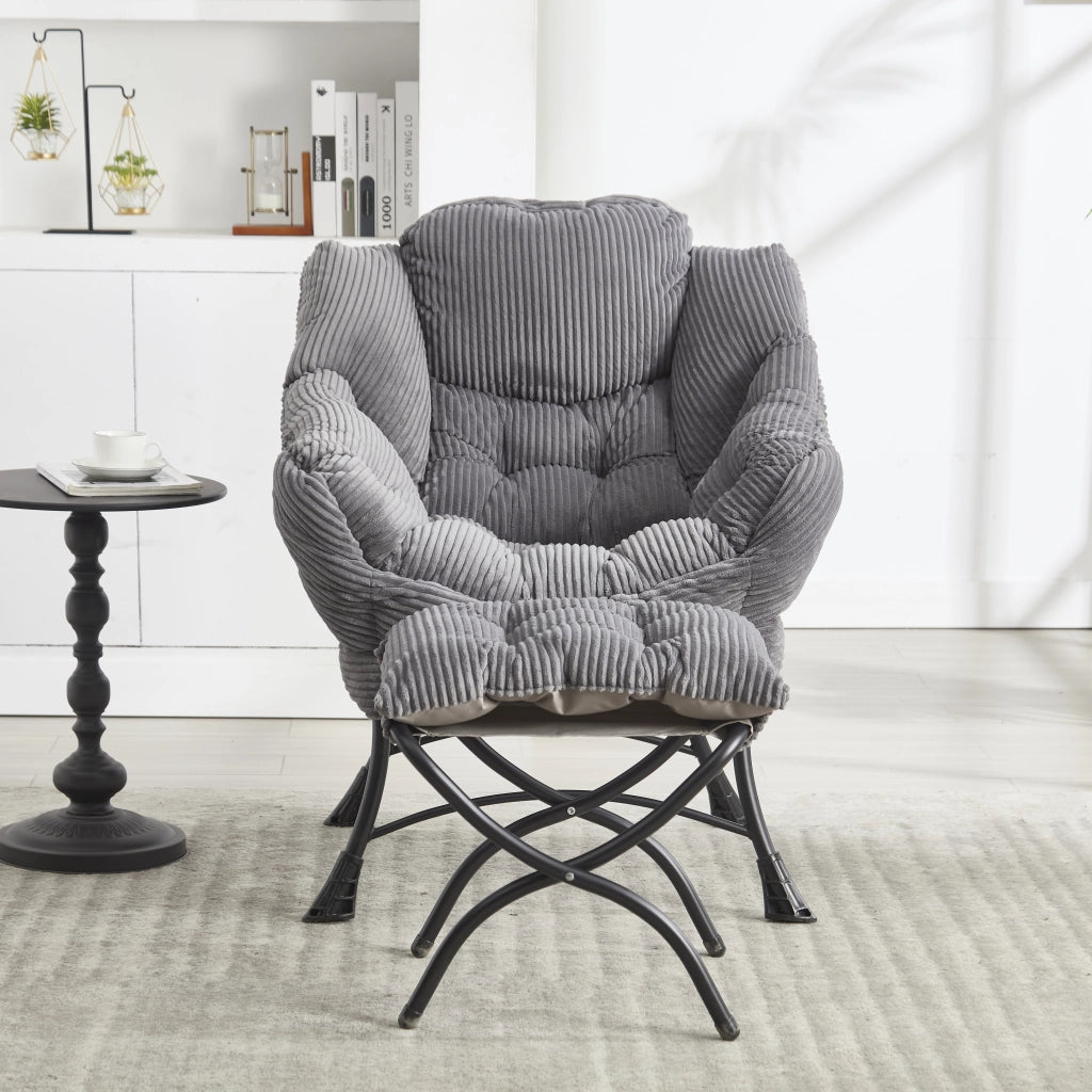 Poltrona con pouf e tasca laterale; seduta lounge ergonomica in acciaio grigio