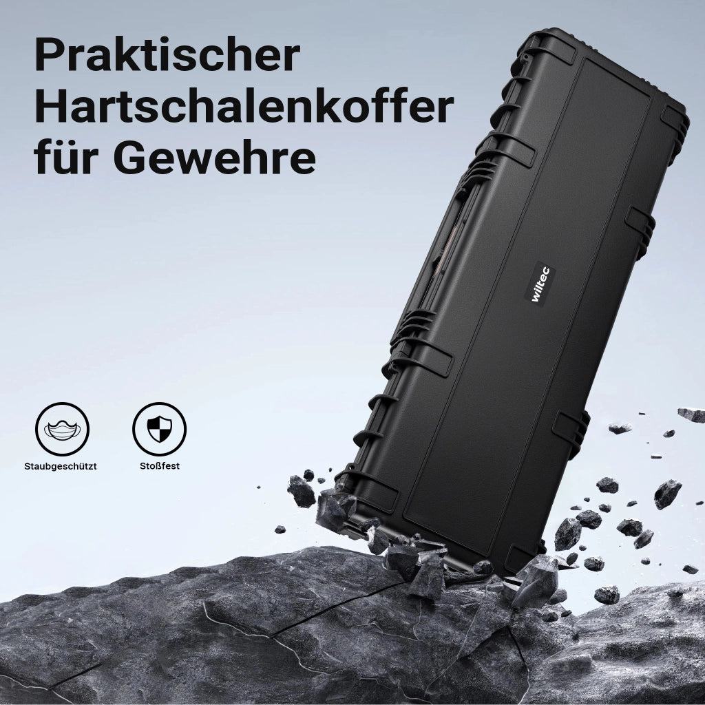 Waffenkoffer 118,9 x 40,5 x 16 cm für Langwaffen, Gewehrkoffer mit Schaumstoffpolsterung und Rollen für sicheren Transport, Langwaffenkoffer mit Tragegriff