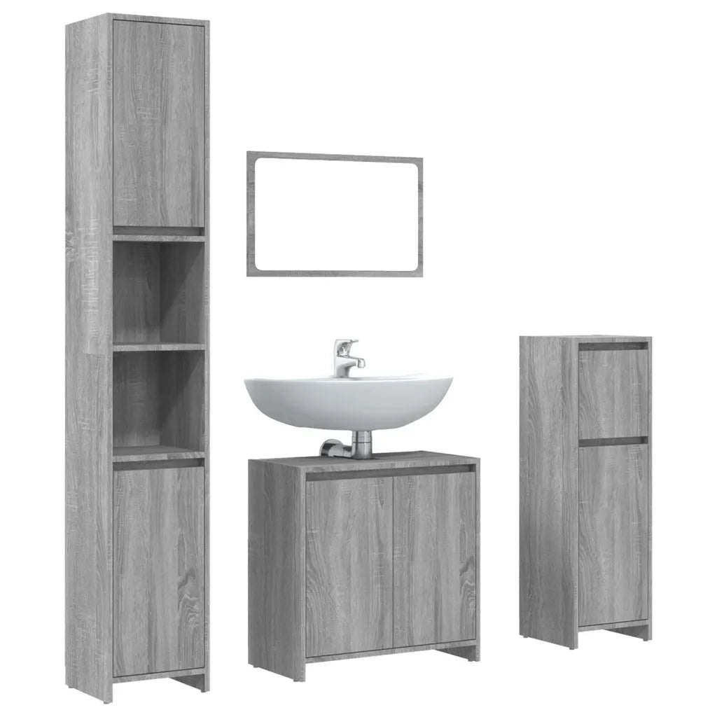 Set Mobili da Bagno | Armadio da bagno 4 pz Grigio Sonoma in Legno Multistrato