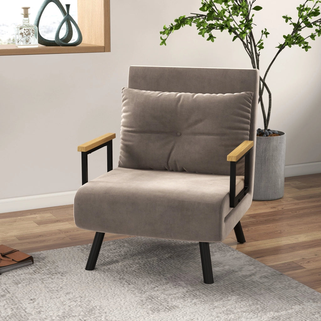 Poltrona Letto Singolo Trasformabile 63x73x81 cm in Tessuto Effetto Velluto Grigio