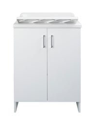 Mobile Lavatoio 2 Ante in Nobilitato 60x50x85 cm Vasca in PP con Asse in Resina e Kit di Scarico Bianco