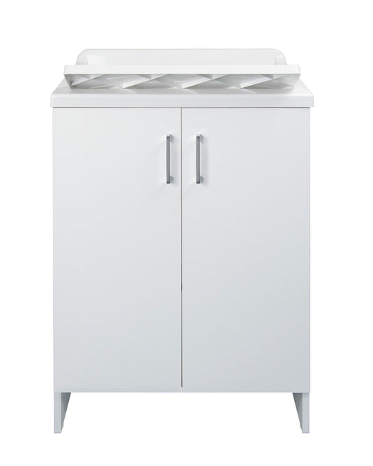 Mobile Lavatoio 2 Ante in Nobilitato 60x50x85 cm Vasca in PP con Asse in Resina e Kit di Scarico Bianco