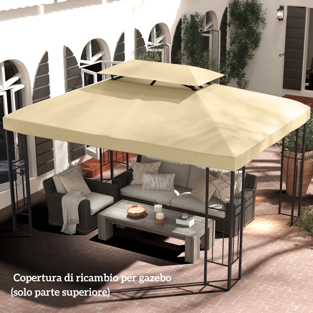 Gazebo da giardino 4x3 m ¨C zephmum ¨C in poliestere anti UV con tetto a 2 livelli, colore crema