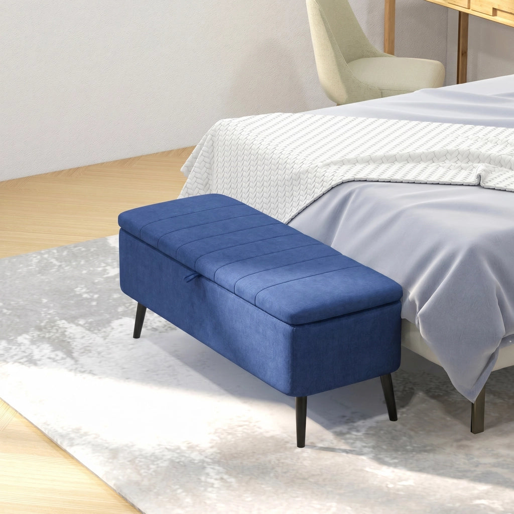 Panca Contenitore Pouf Poggiapiedi Imbottito, 102x40x44 cm, Blu Scuro