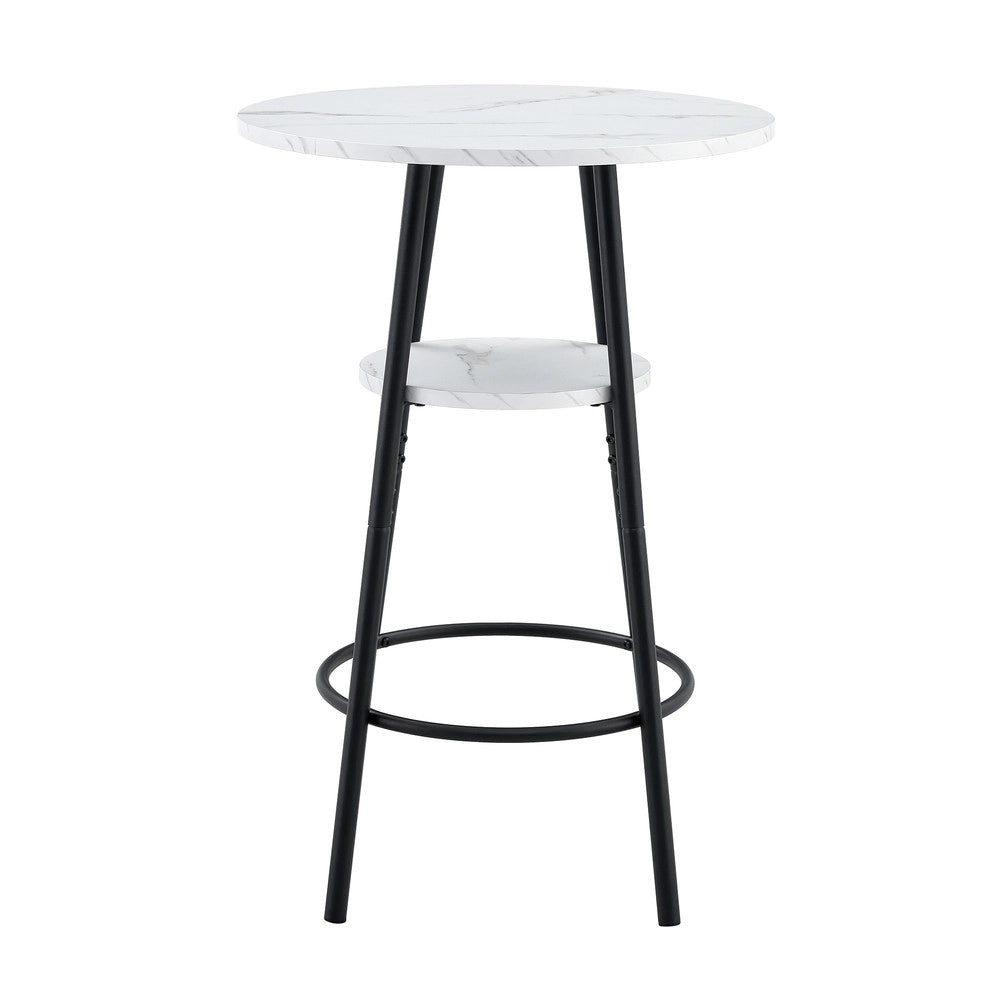Tavolo Bar con Vano Contenitore ¨C MINIMAL ¨C Rotondo, Effetto Marmo Bianco, Telaio Metallo Nero, ?60x89cm