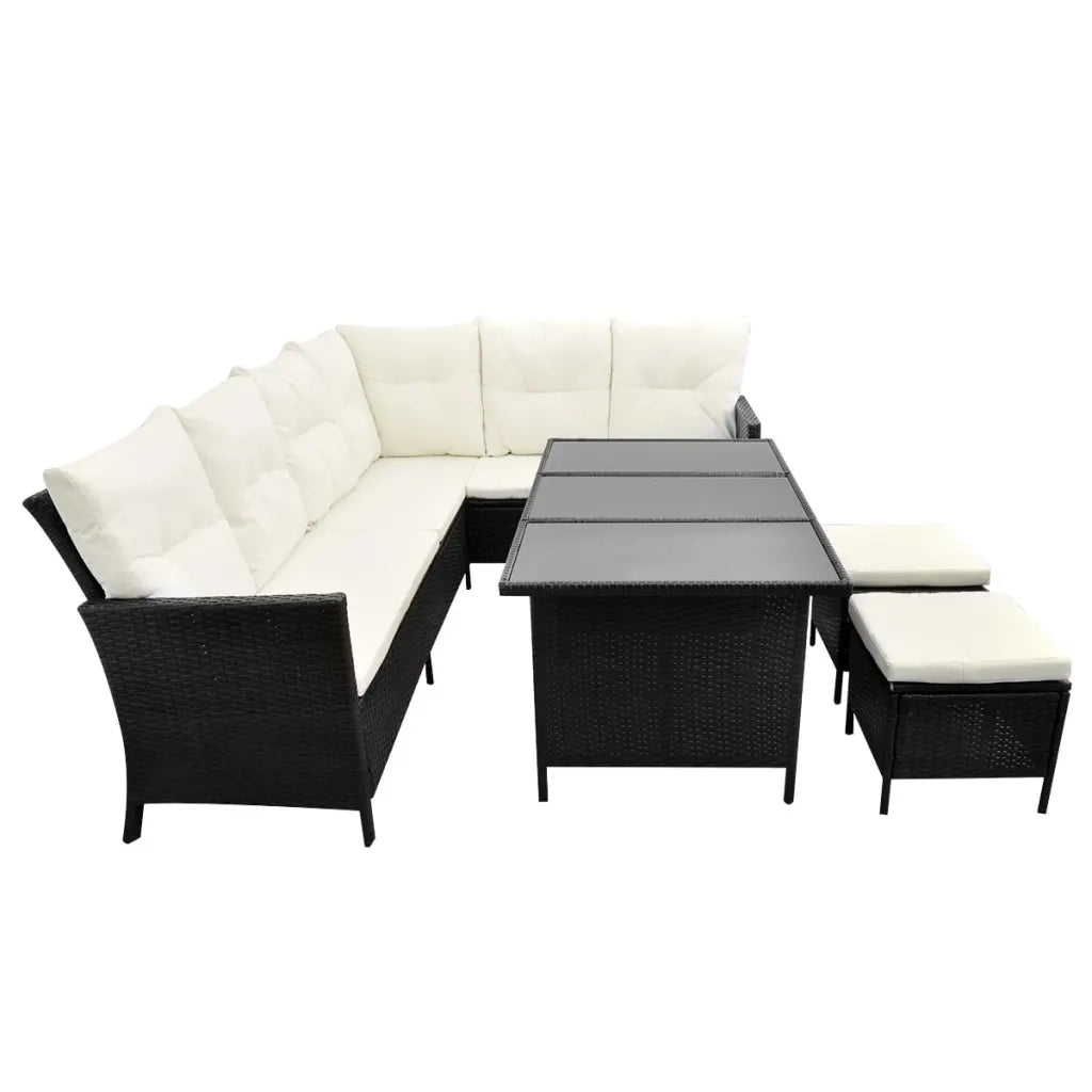 Set Divani da Giardino 4 pz con Cuscini in Polyrattan Nero 43096