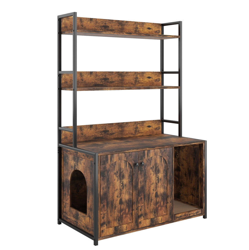 ARMADIO LETTIERA GATTO 3 RIPIANI 2 PORTE MARRONE MDF E METALLO