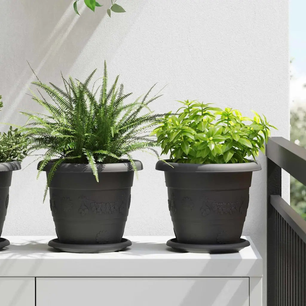 Vaso Rotondo per Fiori 6 pcs Nero Ø 22 x 18 cm Plastica 42020284