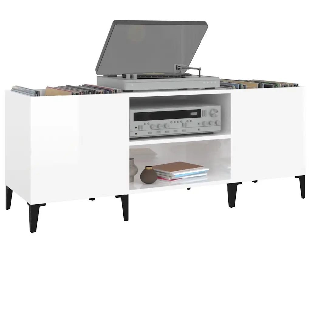 Mobile Porta Dischi Bianco Lucido 121x38x48cm Legno Multistrato 831935