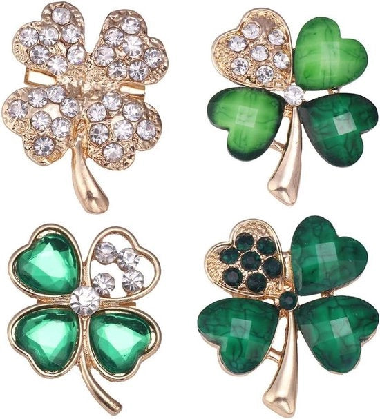 Set di 4 Broches a forma di Quattro Note con Diamanti Verdi - Broches di Natale - Simbolo di Fortuna per Donne e Ragazze