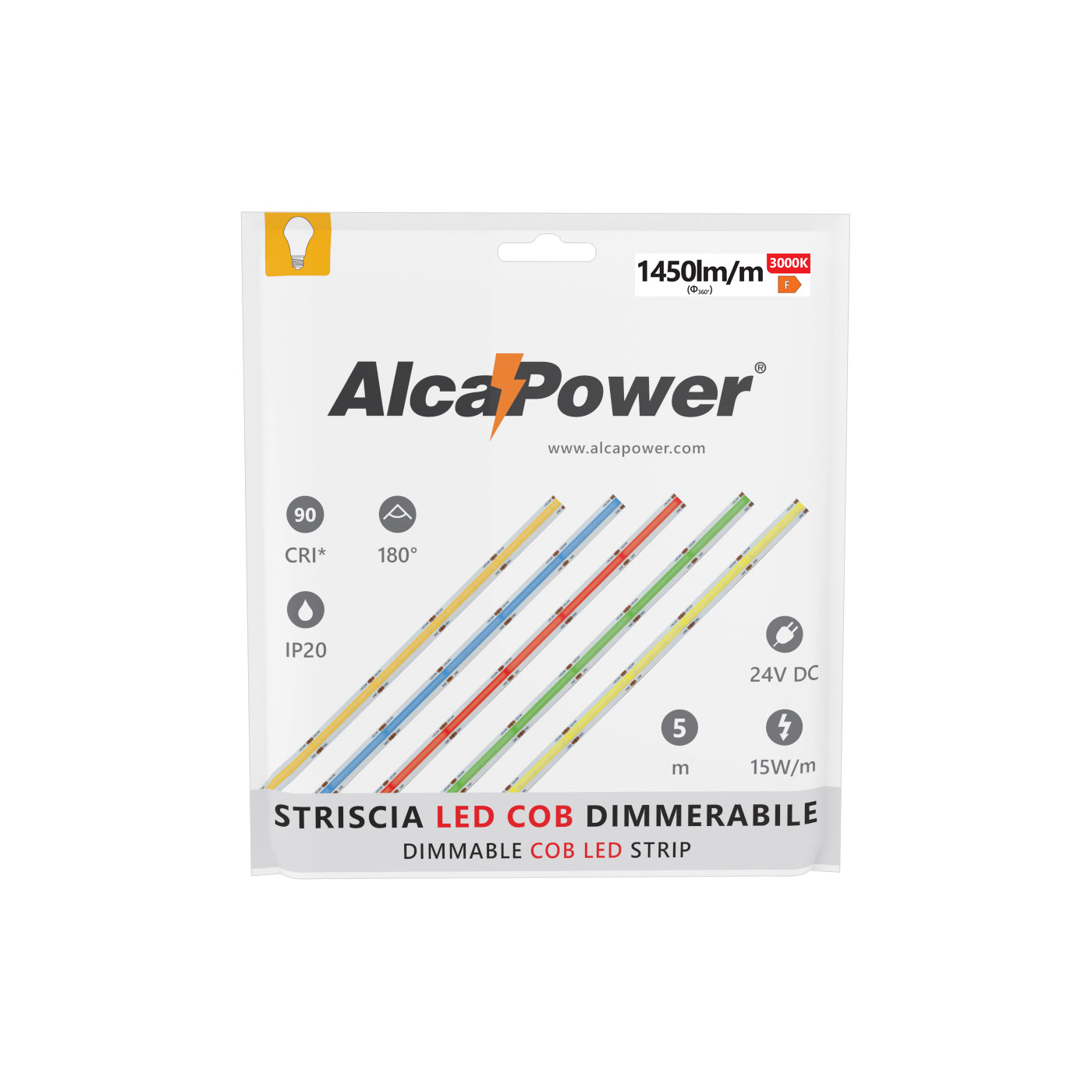 Striscia Led 5m COB IP20 Monocolore Da 15W/MT 24V - 3000K