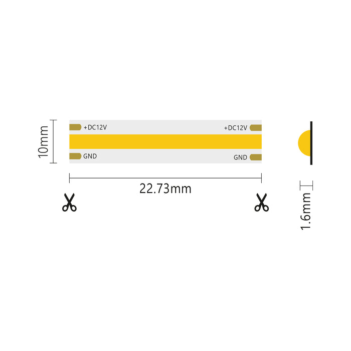Striscia led 5m COB IP65 monocolore da 15W/MT 12V - 3000K