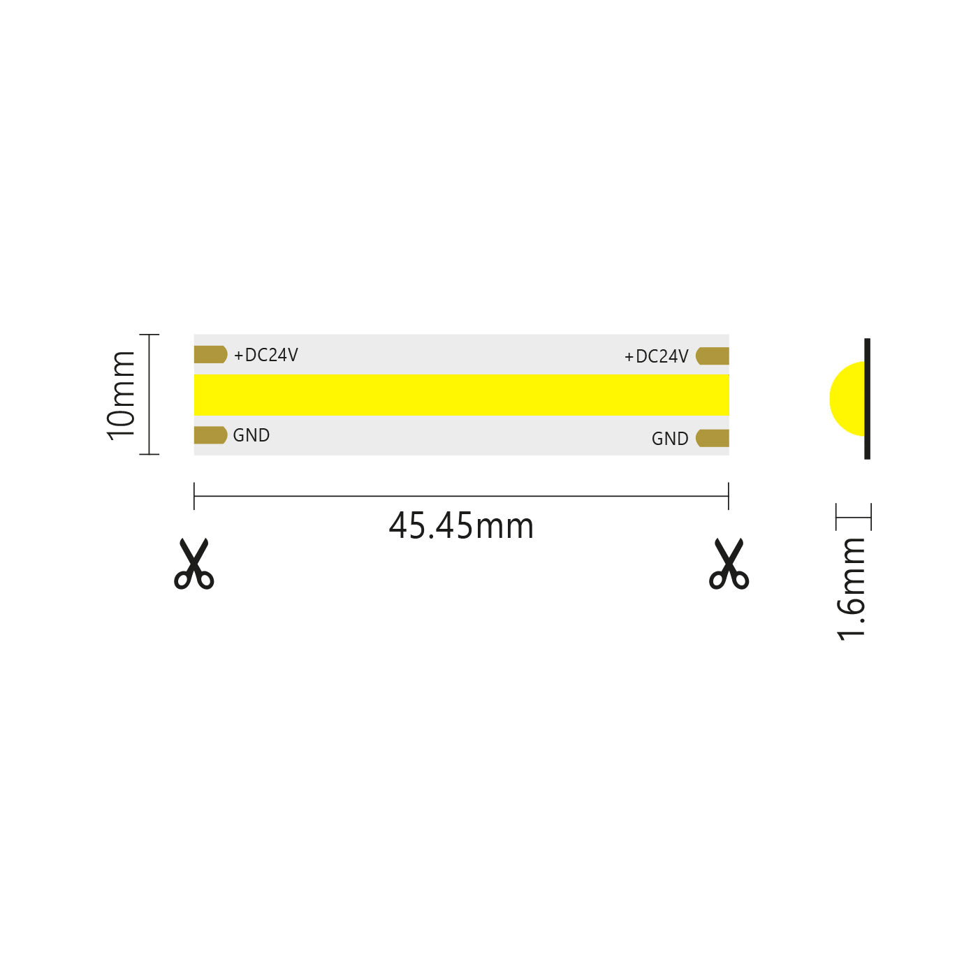 Striscia led COB monocolore da 15W/MT 24V - Bobina da 5m - Giallo