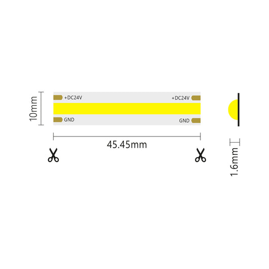 Striscia led COB monocolore da 15W/MT 24V - Bobina da 5m - Giallo