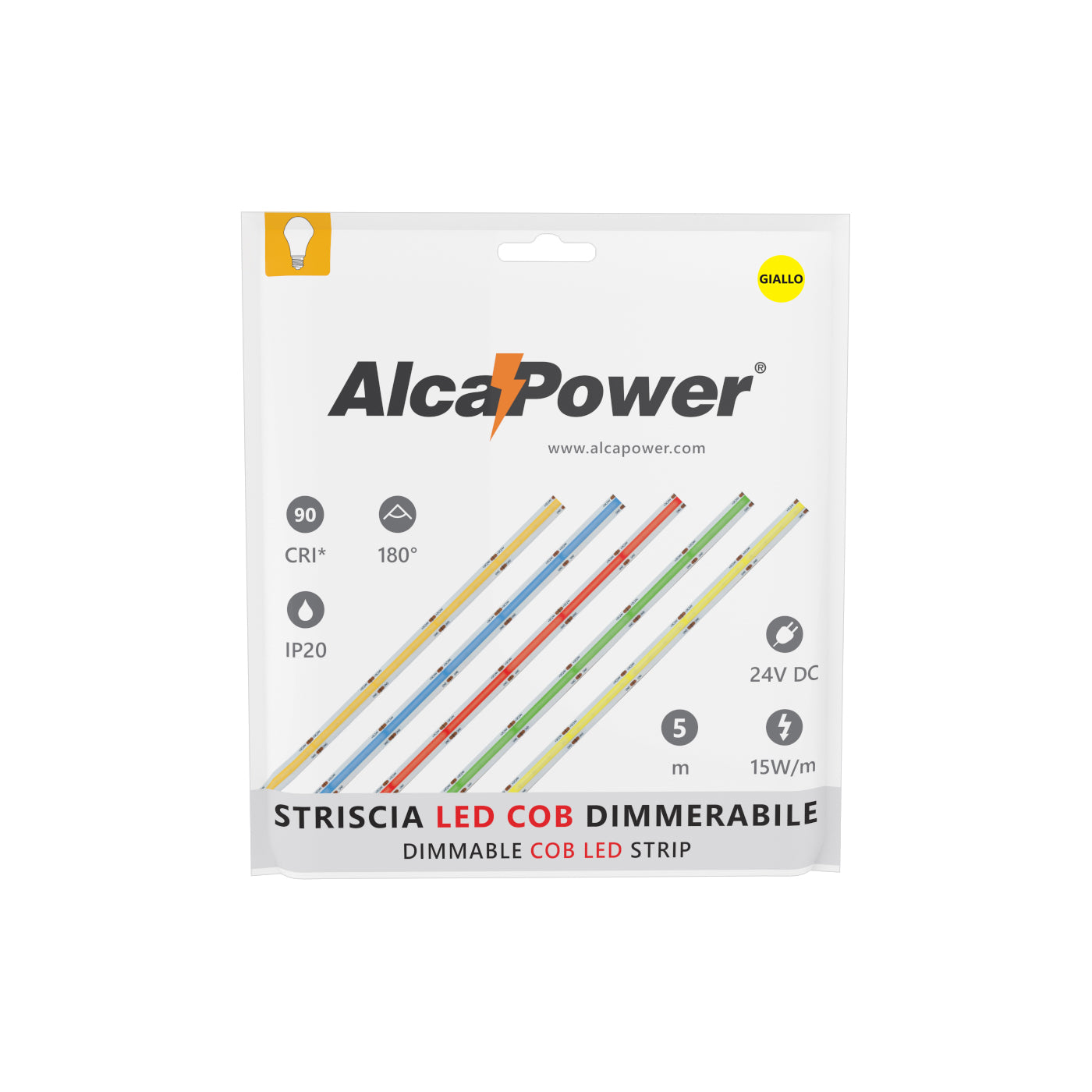 Striscia led COB monocolore da 15W/MT 24V - Bobina da 5m - Giallo