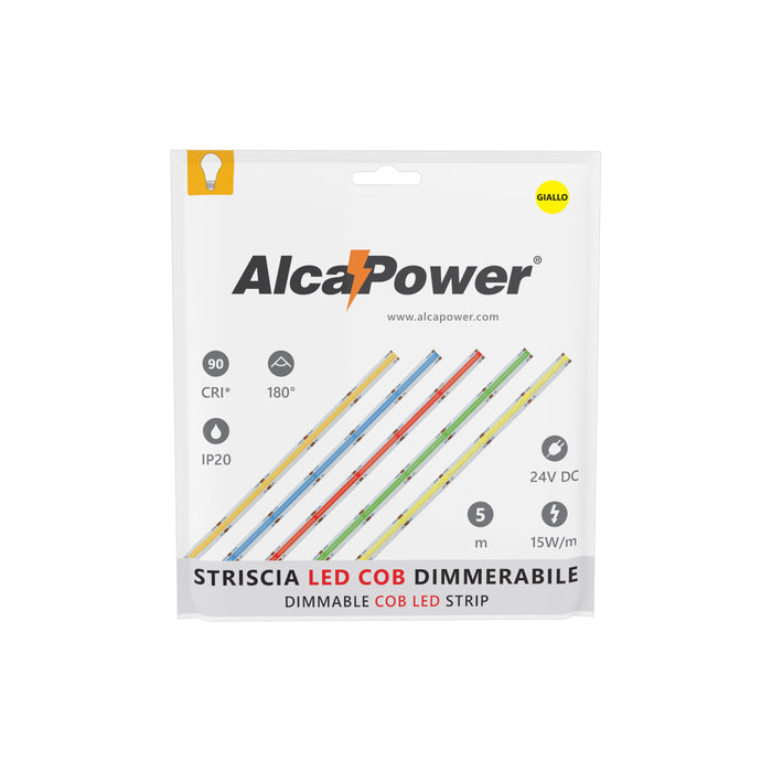Striscia led COB monocolore da 15W/MT 24V - Bobina da 5m - Giallo