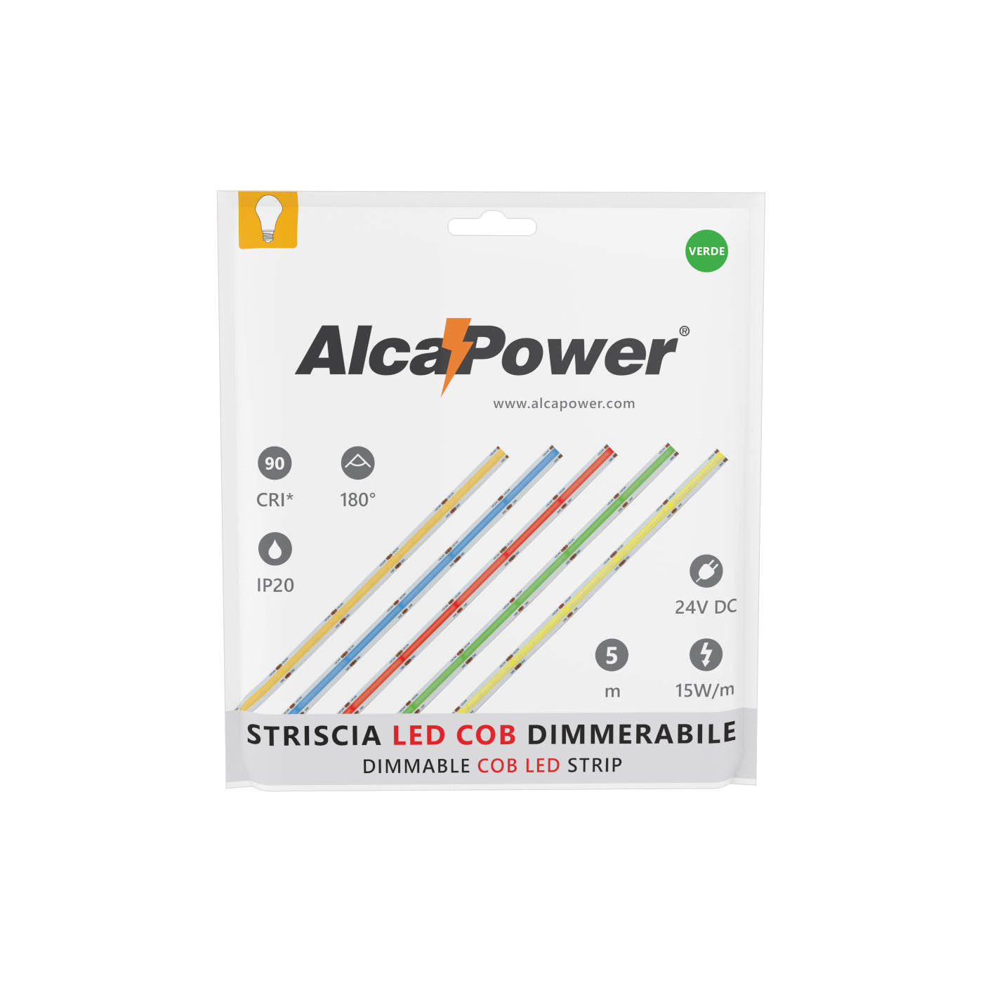 Striscia led COB monocolore da 15W/MT 24V - Bobina da 5m - Verde