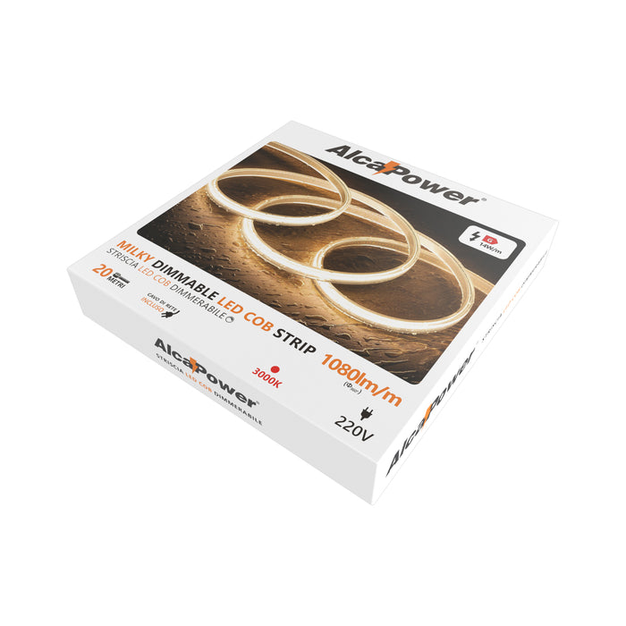 Striscia led 20m COB Milky IP65 monocolore da 14W/MT 220V - 4000K