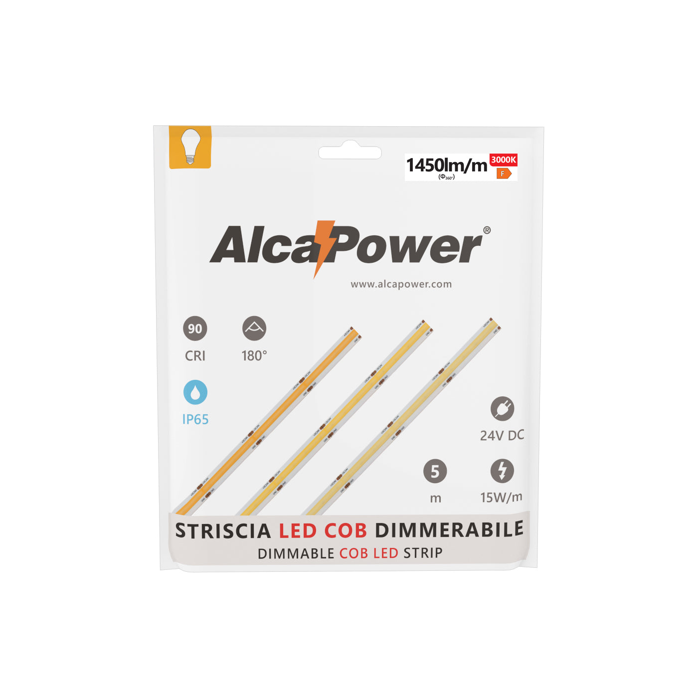 Striscia led 5m COB IP65 monocolore da 15W/MT 24V - 3000K