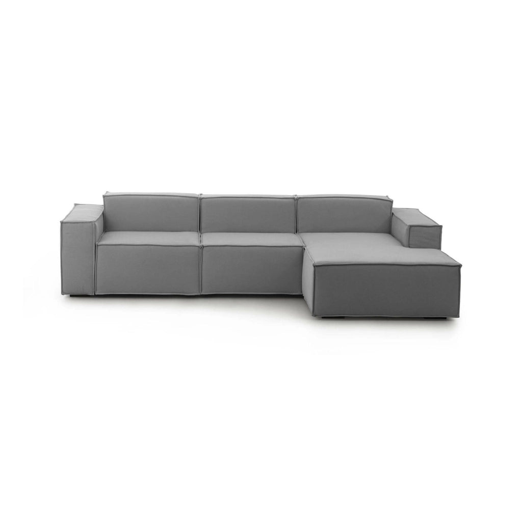 Divano fisso Ananas, Divano componibile a 3 posti con penisola destra, Made in Italy, SofÒ  moderno in tessuto, Cm 300x170h70, Grigio