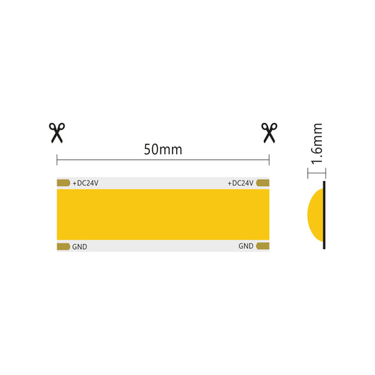 Striscia led 5m COB SURFACE IP20 monocolore da 25W/MT 24V - 6000K