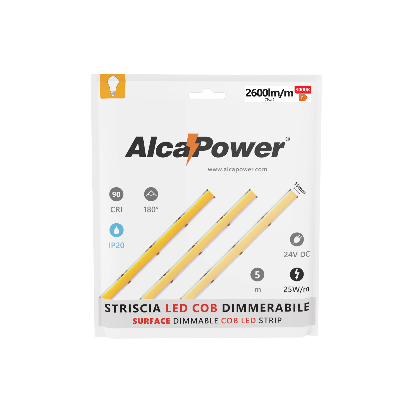 Striscia led 5m COB SURFACE IP20 monocolore da 25W/MT 24V - 6000K