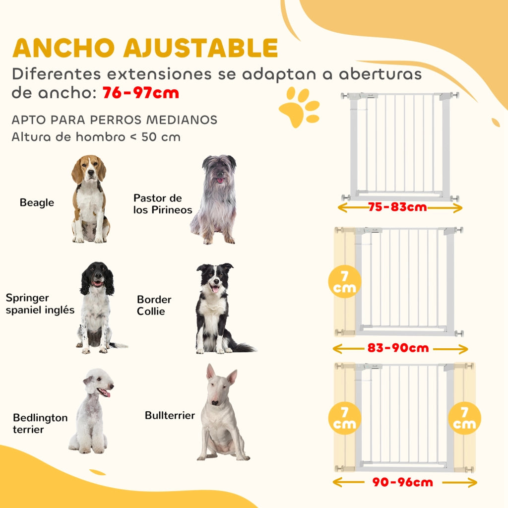 Barriera per Cani Estensibile per Porte e Scale ¨C Zephmum ¨C 76-97 cm Chiusura Automatica Metallo Bianco