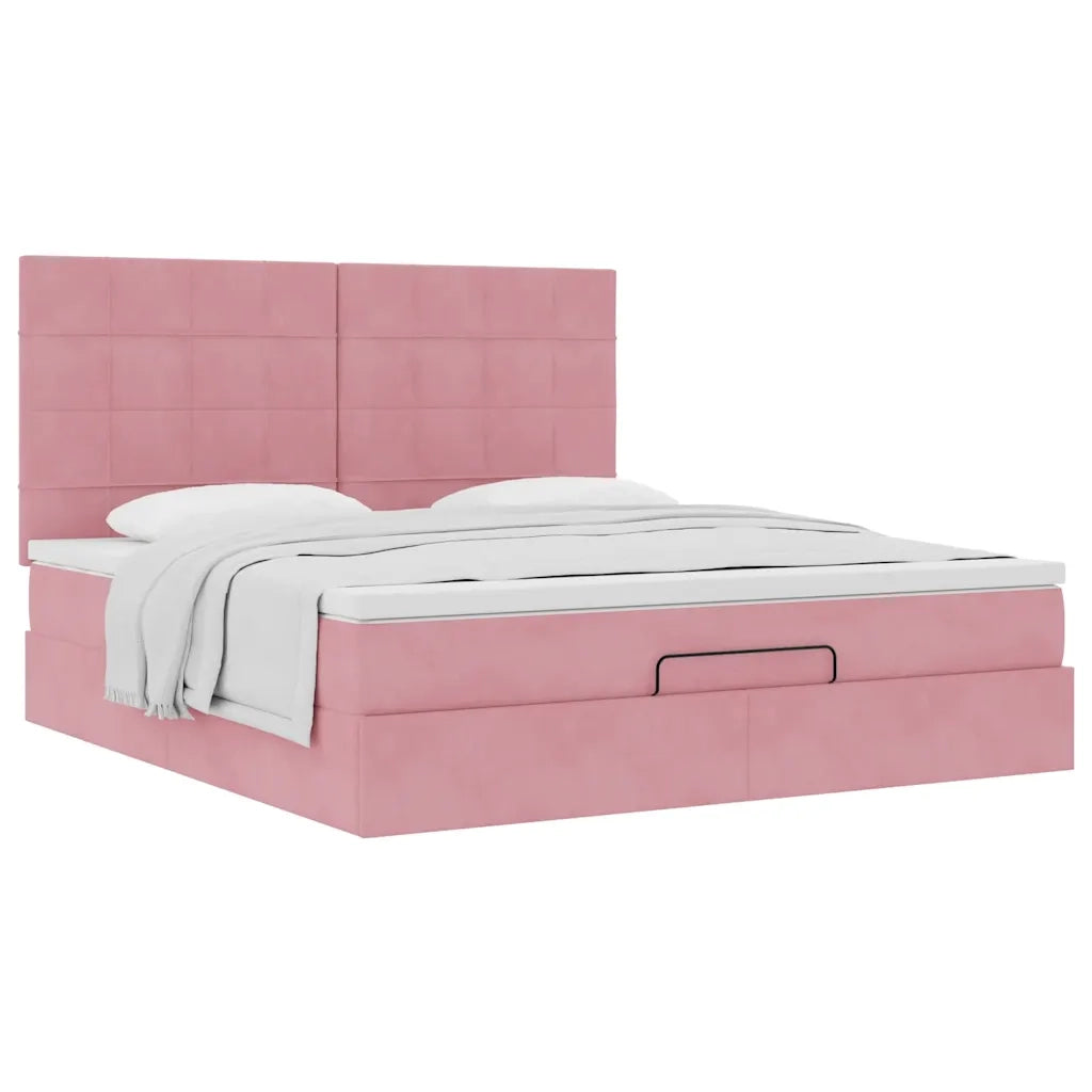 Struttura Letto Pouf con Materassi Rosa 200x200 cm Velluto 3313498