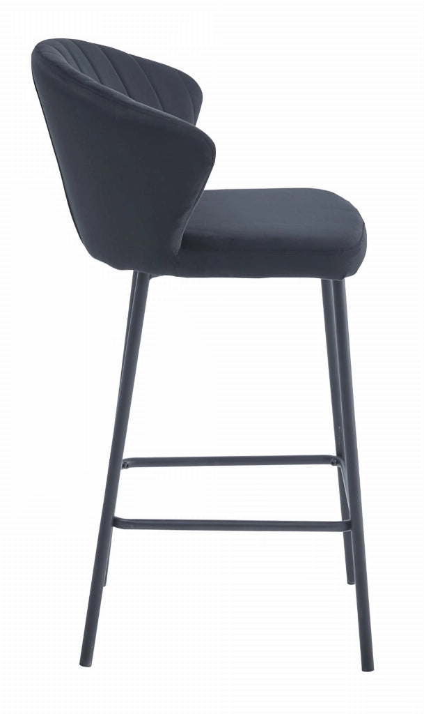 Sgabello da bar Valora GATTA in velluto nero con gambe in acciaio x3