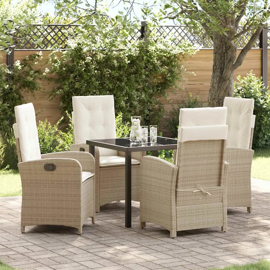 Set da Pranzo per Giardino con cuscino 5 pcs Beige polyrattan 3380282