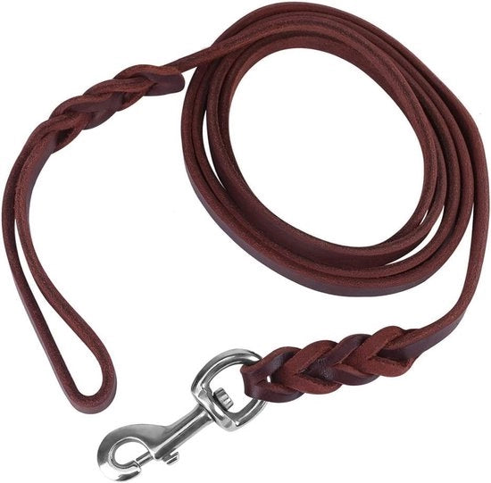 Lei di Cane in Pelle 1,6 m - Corda di Sicurezza per Cane - Collare/Cinturino per Cane - Materiale Duraturo - Chiusura a Pistola - Cavo di Cane