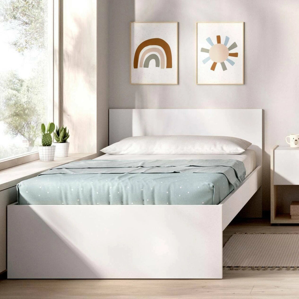 Letto singolo Haikui, Sommier per camera da letto, Giroletto per stanza, Struttura porta materasso, 96x195 h67 cm, Bianco