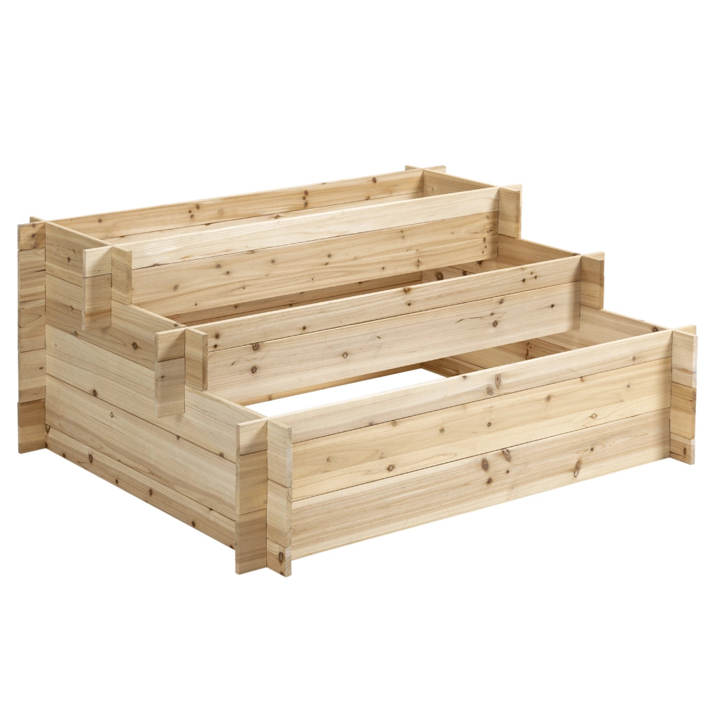 EasyComfort Fioriera in Legno di Abete a 3 Livelli, Cassetta per Orto Rialzato da Esterno, 120x100x54cm