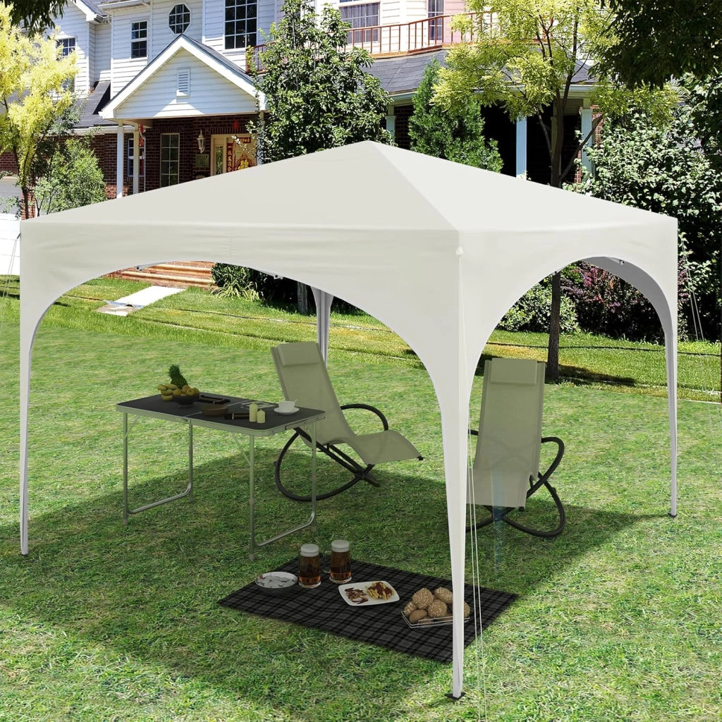 Gazebo da Giardino Richiudibile 3x3m Gazebo Esterno in Ferro Regolabile in Altezza Tendone con Soffitto Semicircolare Pieghevole Protezione Solare, Tende per eventi Facile da Montare Beige