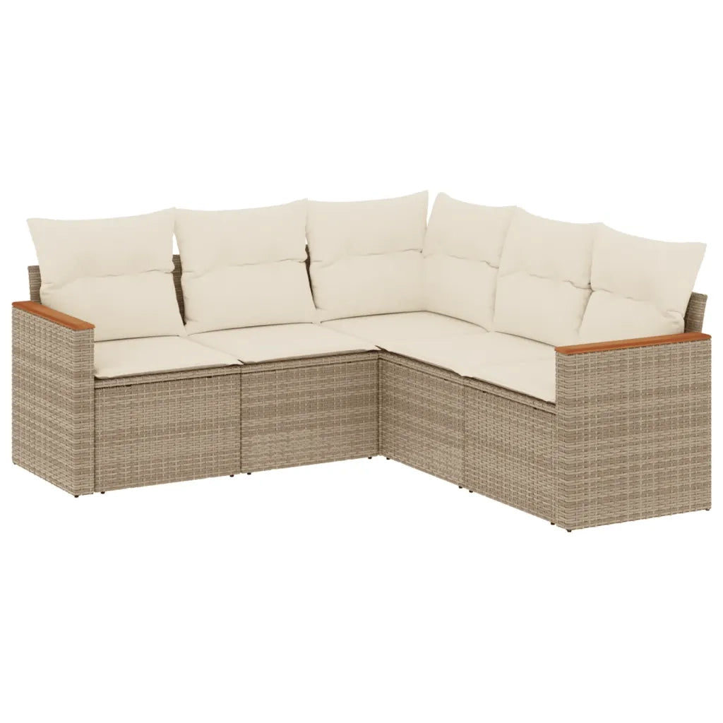Set Divano da Giardino 5 pz con Cuscini Beige in Polyrattan 3258362