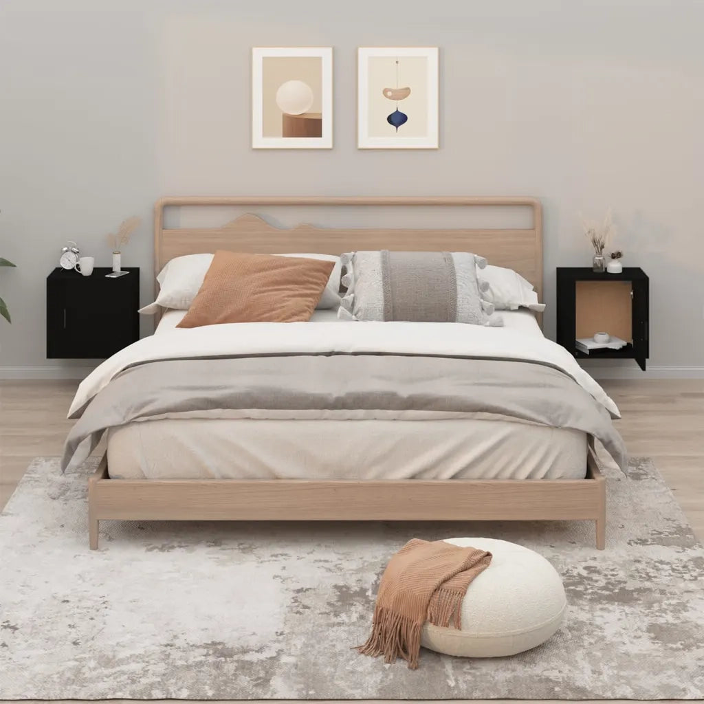 Comodini a Muro 2 pz-Set di 2 Tavolino da notte Nero 50x30x47 cm