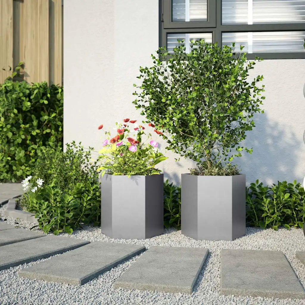 Fioriere da Giardino 2 pz Esagono 46x40x45cm Acciaio Zincato