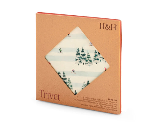 Sottopentola tonda in ceramica decorato Sciatori