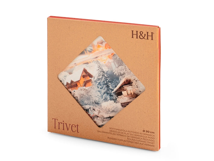 Sottopentola tonda in ceramica decorato Villaggio tra le Nevi