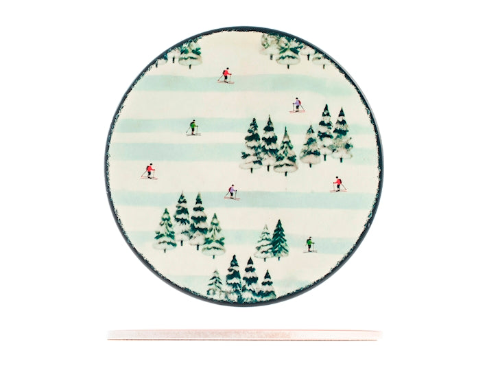 Sottopentola tonda in ceramica decorato Sciatori