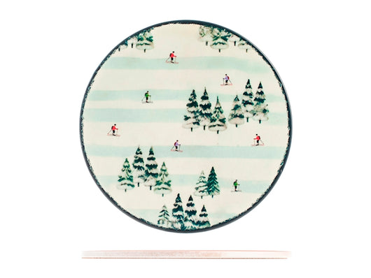 Sottopentola tonda in ceramica decorato Sciatori