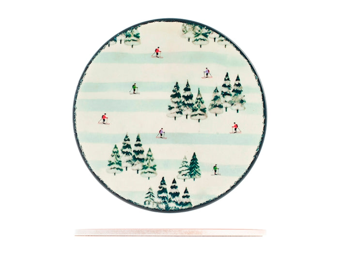 Sottopentola tonda in ceramica decorato Sciatori